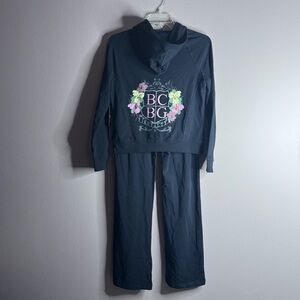 NWT BCBGMaxAzria Black Hoodie Set with Floral Accents 2 Pieces Tracksuit Sz L